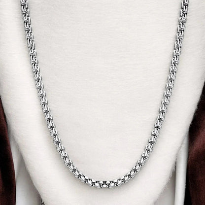 316L Stainless Steel Popcorn Box Link Necklace Chain for Men – Silver Finish - Necklace - Cadeau Craft