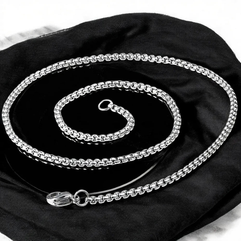 316L Stainless Steel Popcorn Box Link Necklace Chain for Men – Silver Finish - Necklace - Cadeau Craft