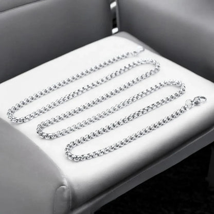 316L Stainless Steel Popcorn Box Link Necklace Chain for Men – Silver Finish - Necklace - Cadeau Craft