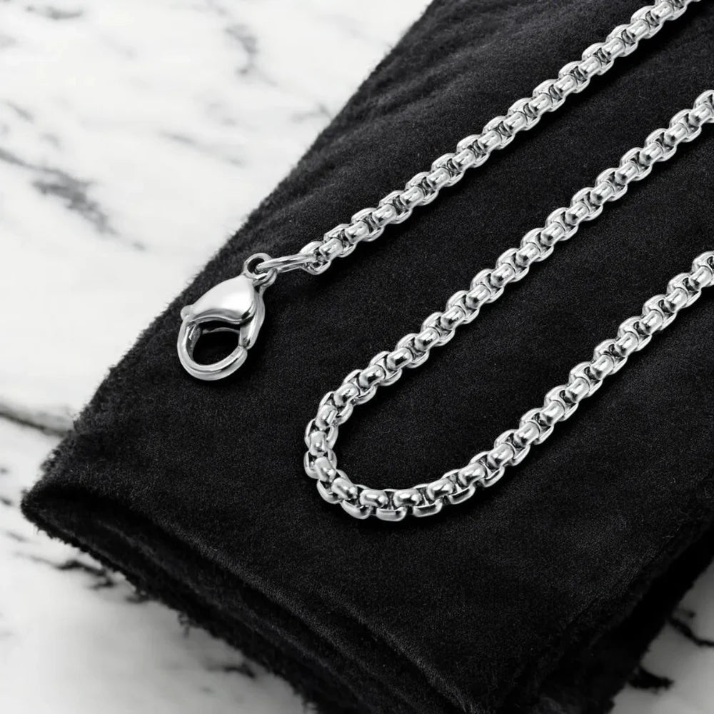 316L Stainless Steel Popcorn Box Link Necklace Chain for Men – Silver Finish - Necklace - Cadeau Craft
