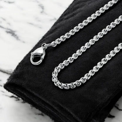 316L Stainless Steel Popcorn Box Link Necklace Chain for Men – Silver Finish - Necklace - Cadeau Craft