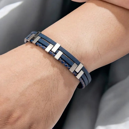 Black, Brown & Blue Leather Bracelet – A Stylish and Elegant Wristband for Men’s Accessories Collection.