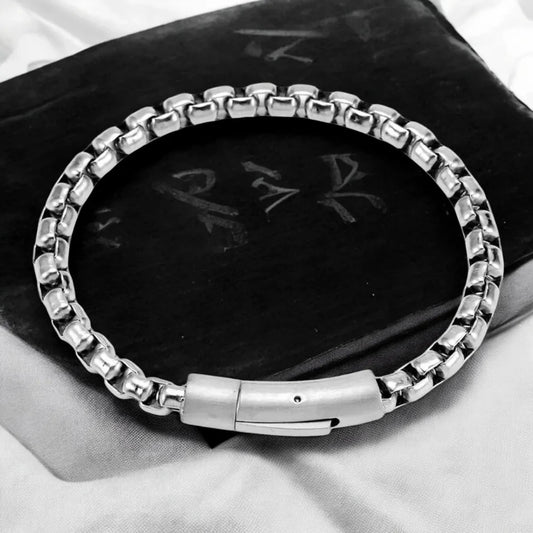 Men's Stainless Steel Popcorn Chain Bracelet – Black, Silver & Gold with Magnetic Clasp