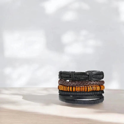 Braided Leather Multi - Strand Beaded Layered Wristband Bracelet for Men - Bracelets - Cadeau Craft