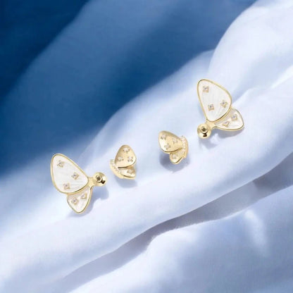 Butterfly Mother of Pearl & Cubic Zirconia Diamond Stud Earrings, 18K Gold - Plated Copper for Women - Earrings - Cadeau Craft