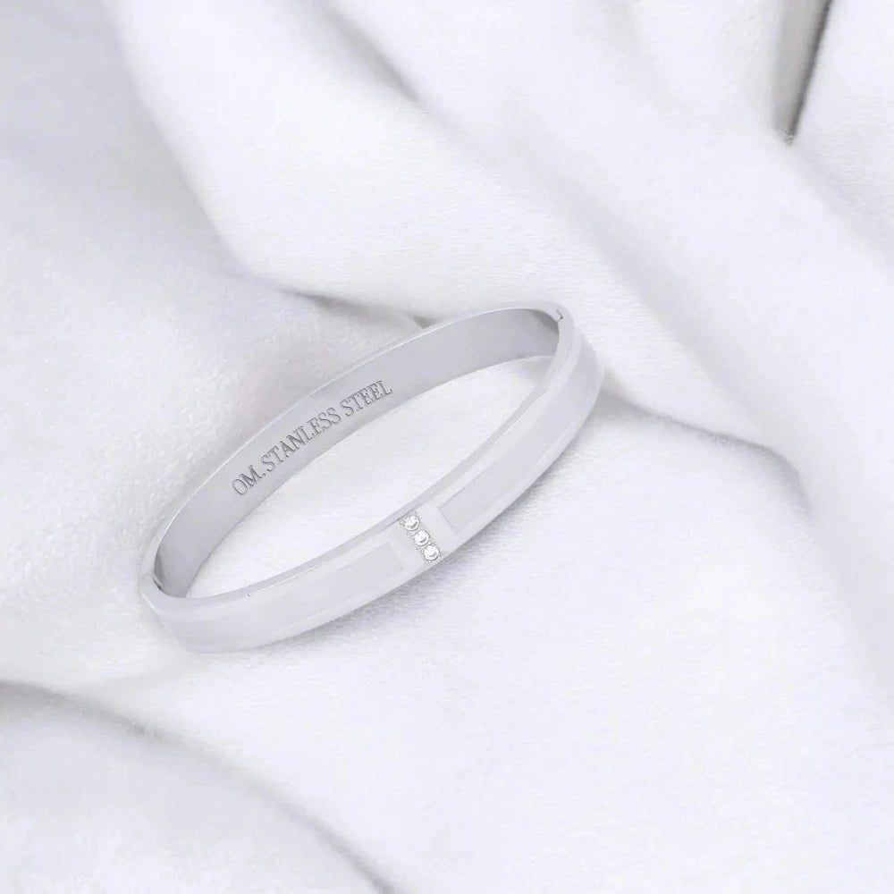 Classic American Diamond CZ Stainless Steel Kada Bangle Bracelet for Men - Cuff & Kada - Cadeau Craft