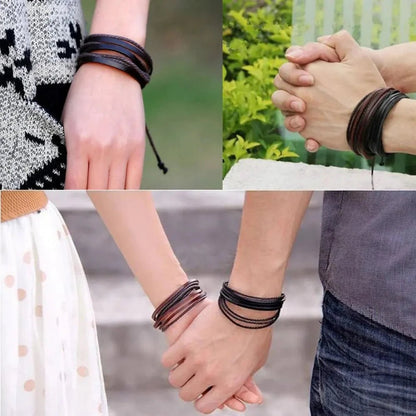 Dual - Strand Braided Black Leather Charm Wristband Bracelet - Bracelets - Cadeau Craft