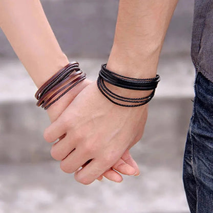Dual - Strand Braided Black Leather Charm Wristband Bracelet - Bracelets - Cadeau Craft