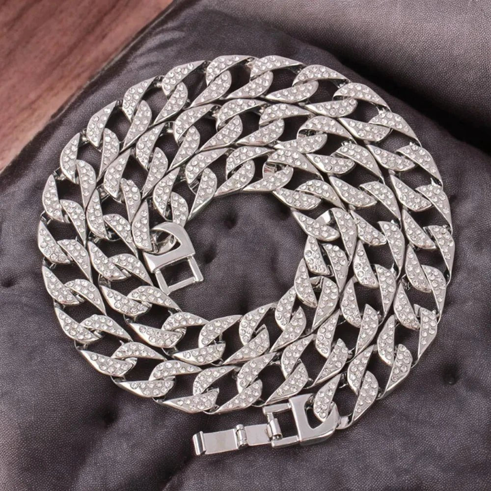 Hip Hop Iced Out Thick Heavy Chunky Cuban Curb Chain Necklace for Men – Gold with American Diamonds - Necklace - Cadeau Craft