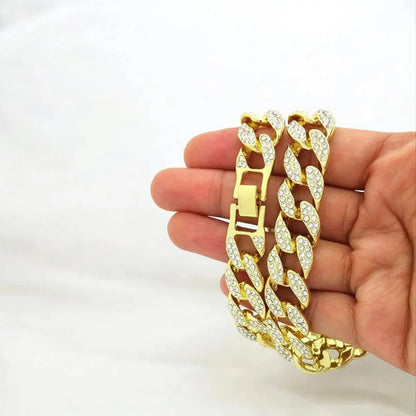 Hip Hop Iced Out Thick Heavy Chunky Cuban Curb Chain Necklace for Men – Gold with American Diamonds - Necklace - Cadeau Craft