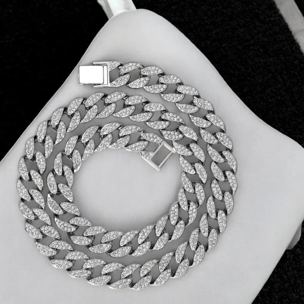 Hip Hop Iced Out Thick Heavy Chunky Cuban Curb Chain Necklace for Men – Gold with American Diamonds - Necklace - Cadeau Craft