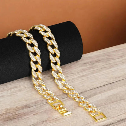 Hip Hop Iced Out Thick Heavy Chunky Cuban Curb Chain Necklace for Men – Gold with American Diamonds - Necklace - Cadeau Craft