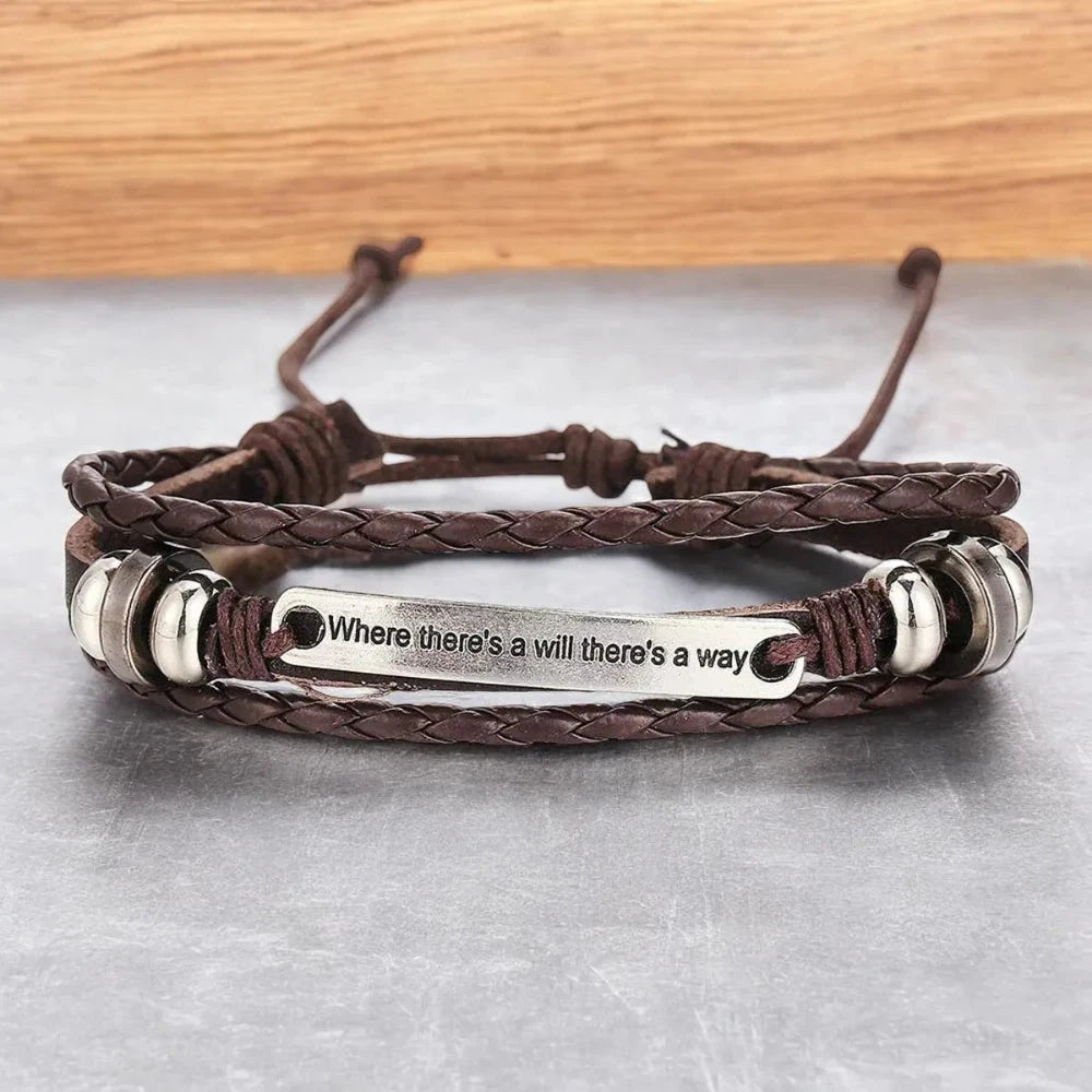 Layered Braided Leather Wrap - Around Beaded Wristband Bracelet for Men - Bracelets - Cadeau Craft