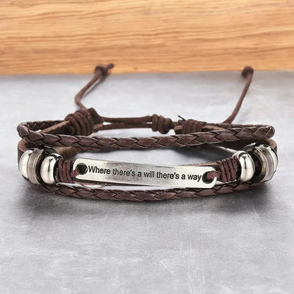 Layered Braided Leather Wrap - Around Beaded Wristband Bracelet for Men - Bracelets - Cadeau Craft
