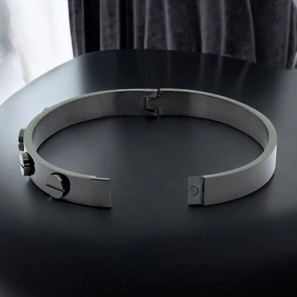 Luxury Men's Black Stainless Steel Kada with Screw Design. - Cuff & Kada - Cadeau Craft