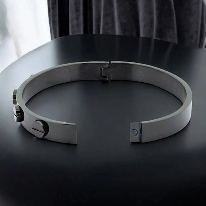 Luxury Men's Black Stainless Steel Kada with Screw Design. - Cuff & Kada - Cadeau Craft