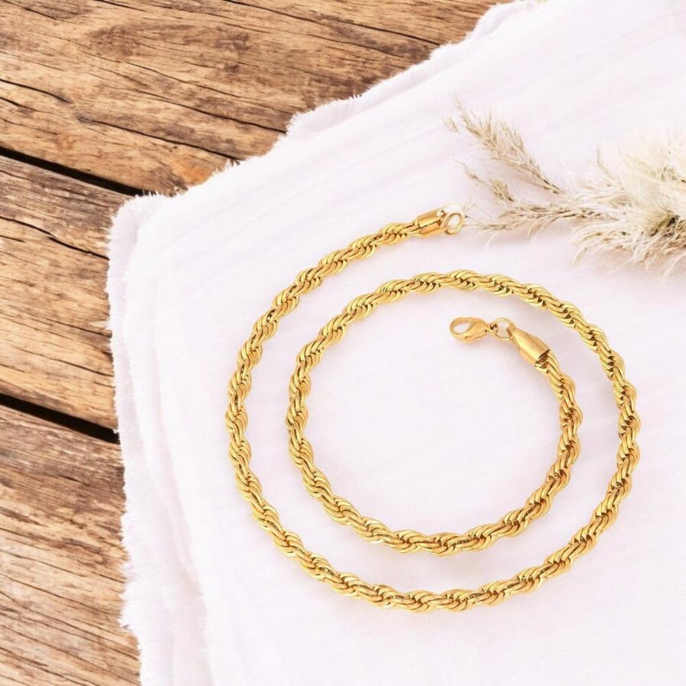 Men's 316L Surgical Stainless Steel Gold Rope Chain - 21.5'' Long, Durable & Stylish - Necklace - Cadeau Craft