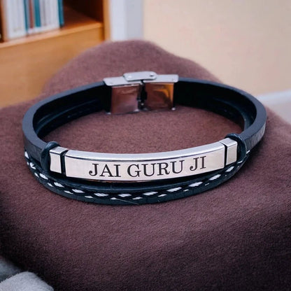 Personalized Men's ID Bracelet – Stainless Steel, Leather Wristband with Custom Laser Engraving - Bracelets - Cadeau Craft