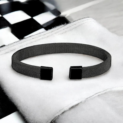 Slim Mesh Black 316L Stainless Steel Cuff Kada Bracelet for Men - Cuff & Kada - Cadeau Craft