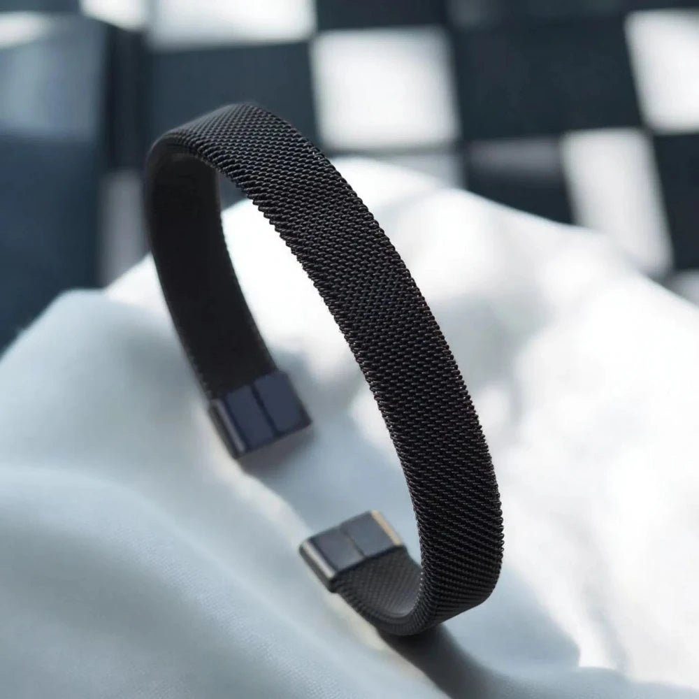Slim Mesh Black 316L Stainless Steel Cuff Kada Bracelet for Men - Cuff & Kada - Cadeau Craft