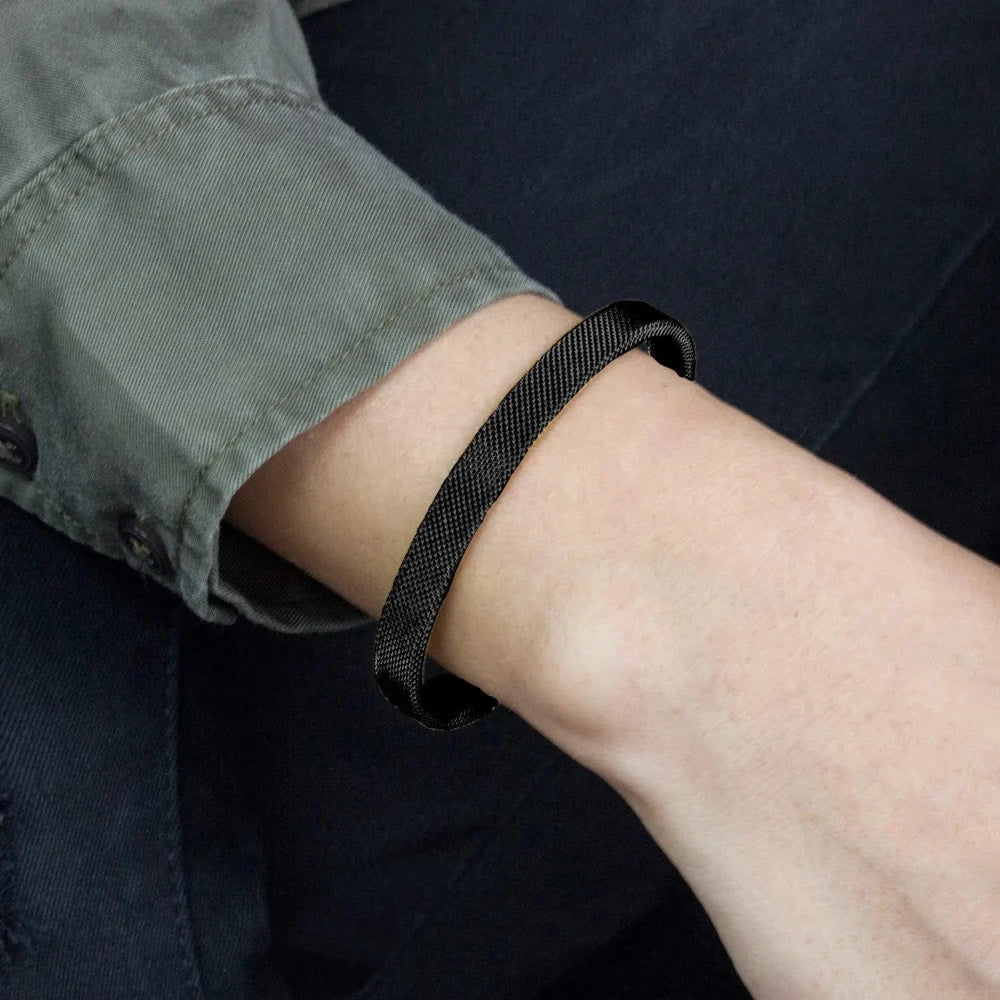Slim Mesh Black 316L Stainless Steel Cuff Kada Bracelet for Men - Cuff & Kada - Cadeau Craft